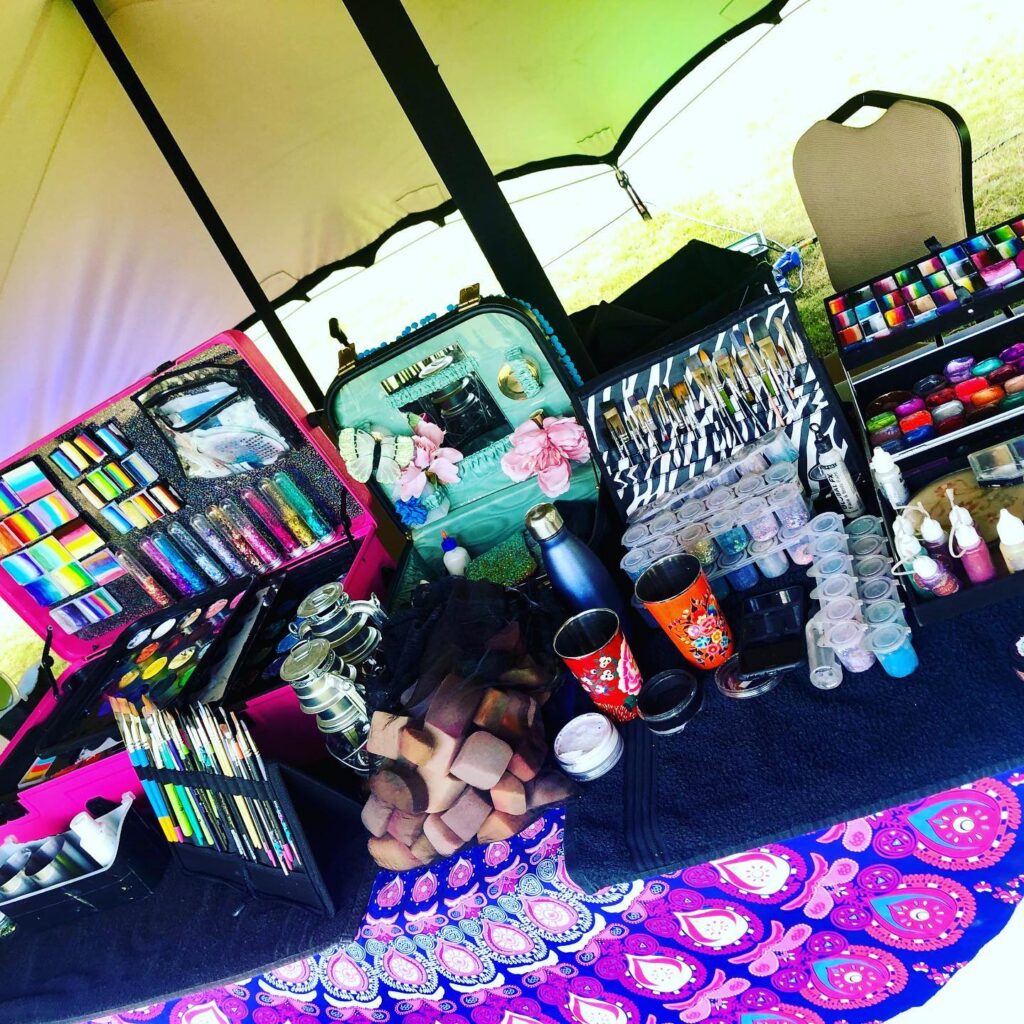 Professional face painting setup for London events by Moondust face & Body Art